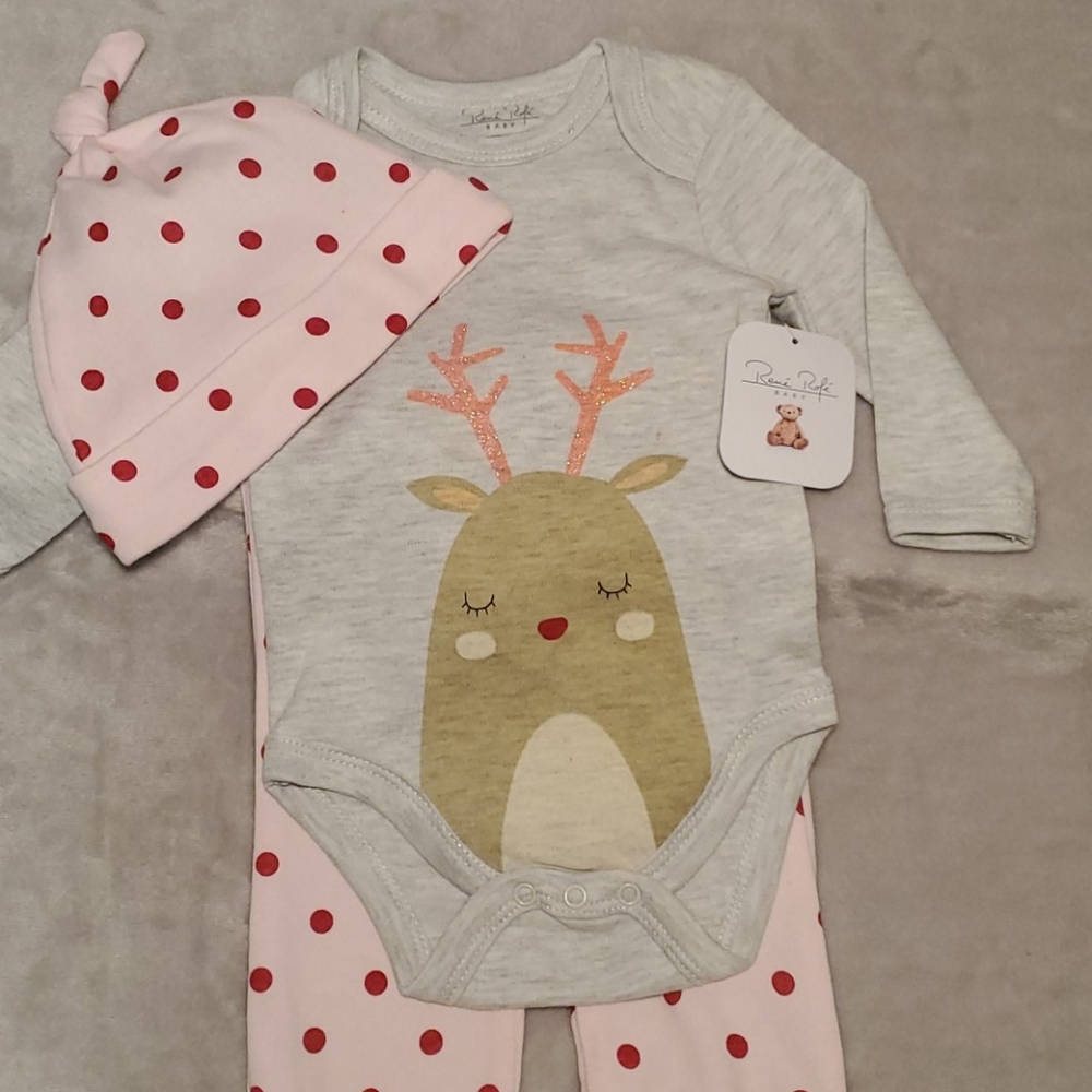 💰NWT! RENÉ ROFÉ ▪︎ 3-PIECE REINDEER BABY OUTFIT ▪︎ SIZE 3-6 MONTHS